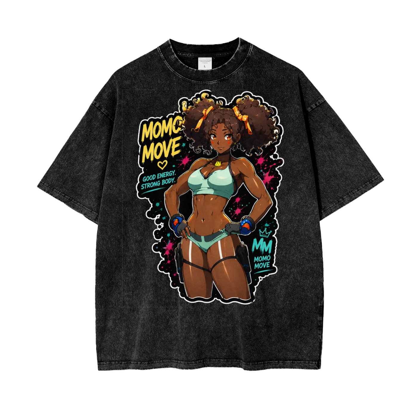 Anime Gym Bae | Momo Move #004 Streetwear Oversized Snow Wash T-Shirt