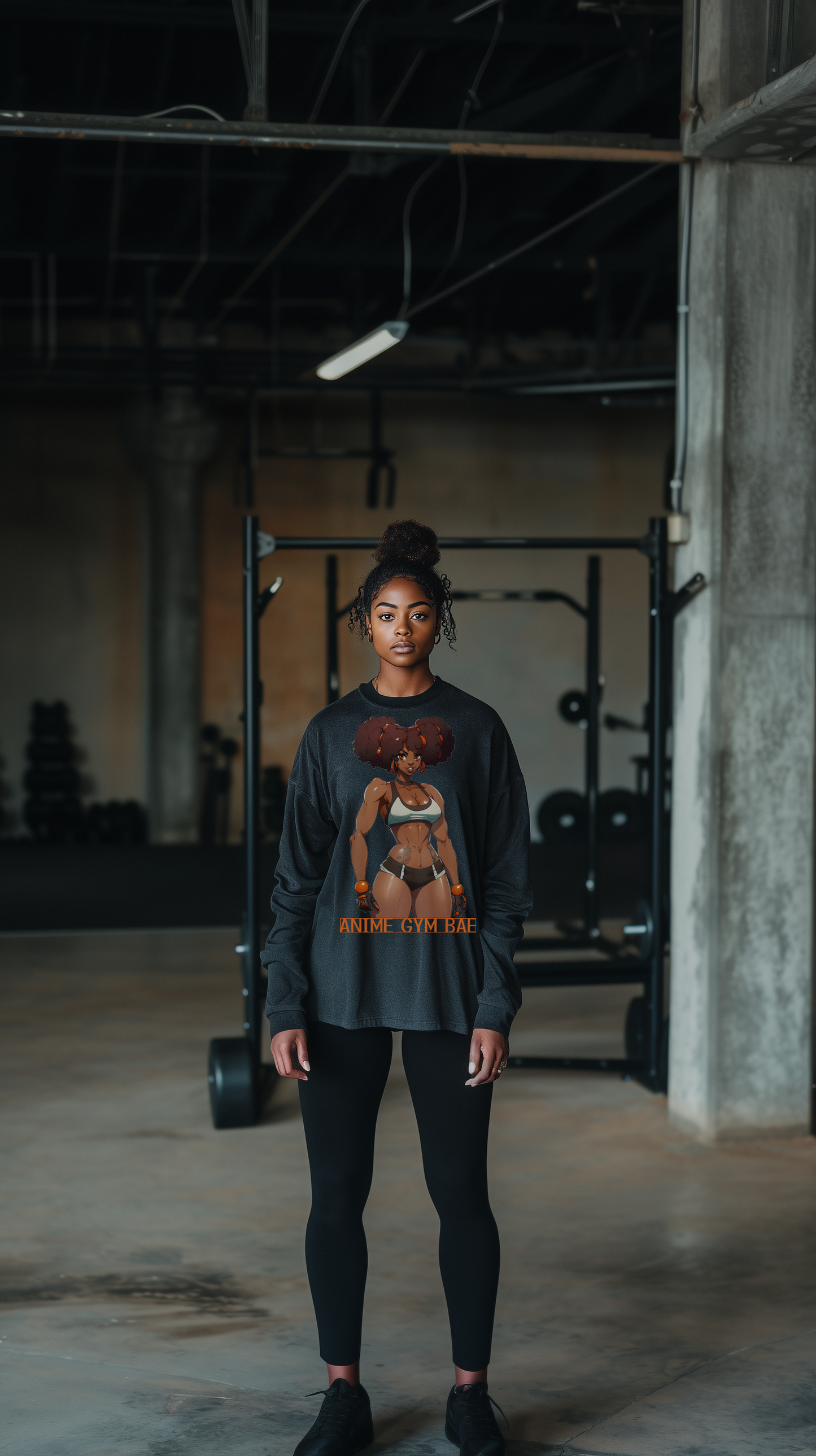Rika Repstar ANIME GYM BAE Acid Wash Oversize Long Sleeve T-Shirt - Black Beauty