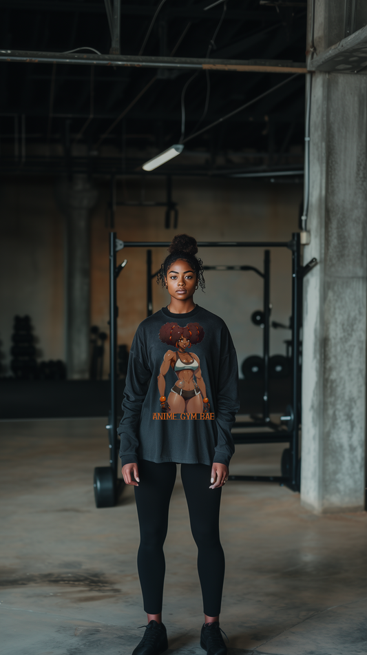 Rika Repstar ANIME GYM BAE Acid Wash Oversize Long Sleeve T-Shirt - Black Beauty