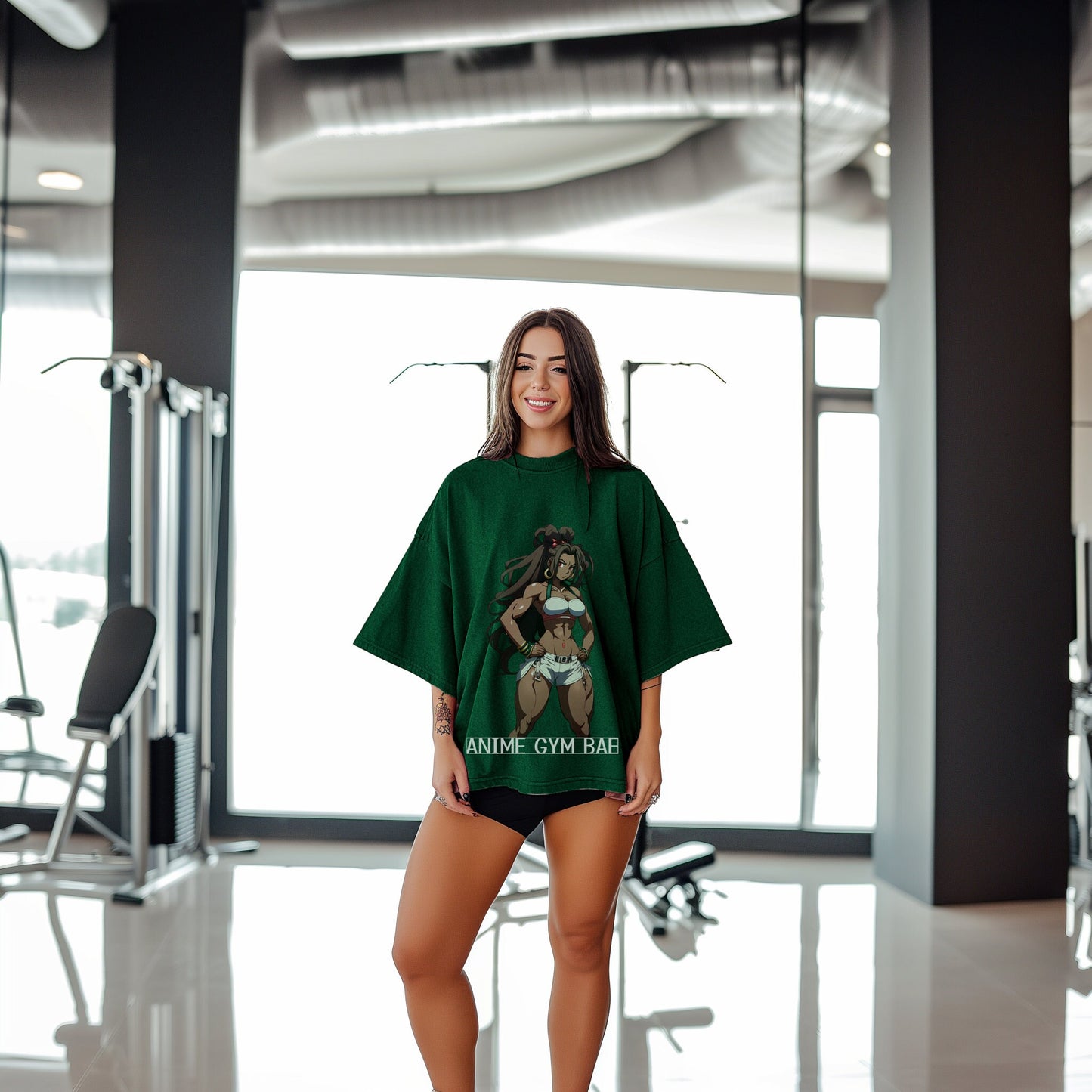 Izumi Impact ANIME GYM BAE Oversized Snow Wash T-Shirt - Workout Apparel, Gym Fashion, Anime Lover Gift, Otaku - Dark Green